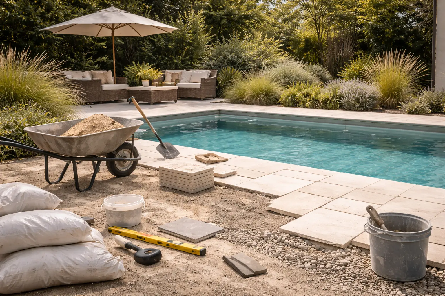 peinture paille travaux piscine