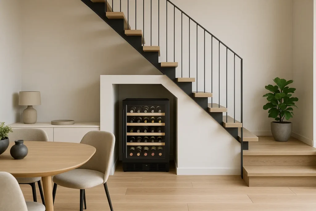 Des solutions élégantes pour mettre une petite cave à vin sous un esaclier