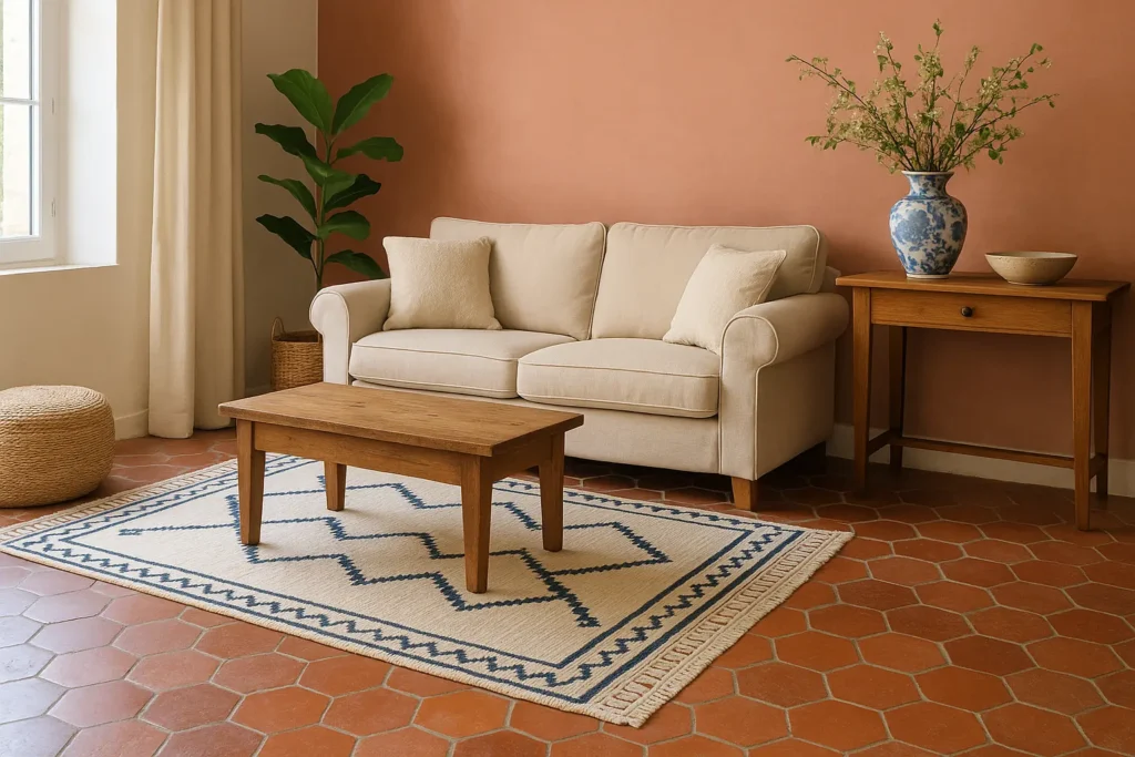 Textiles et accessoires pour compléter votre déco avec de la tomette rouge