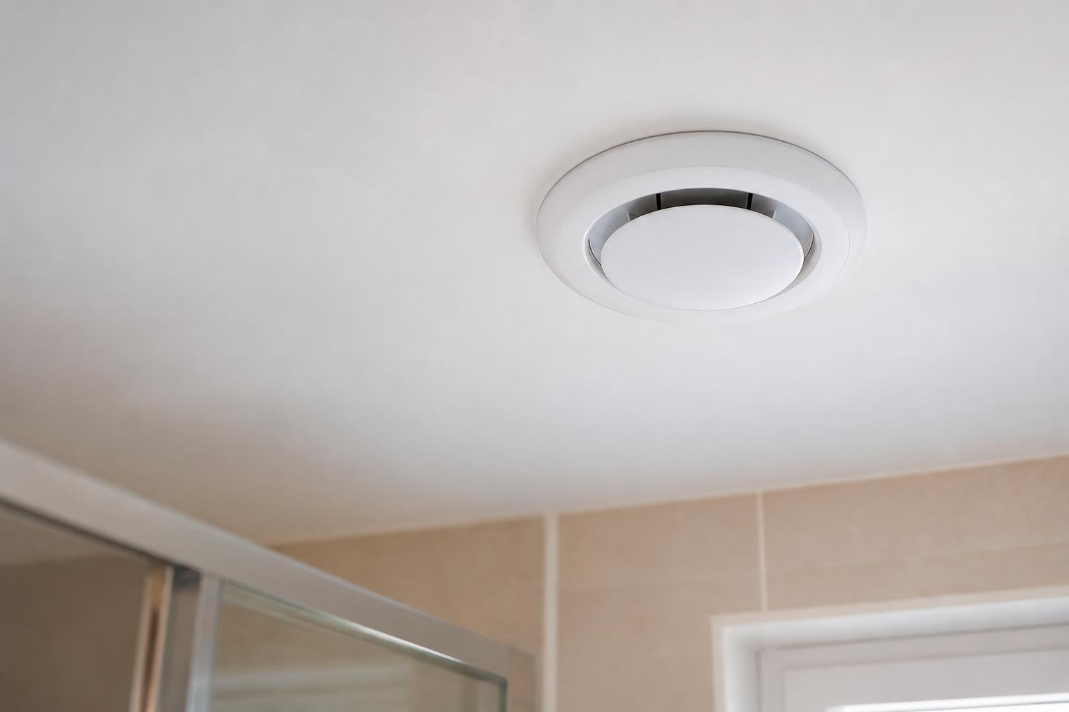 Bouche d'extraction hygroréglable au plafond d'une salle de bains