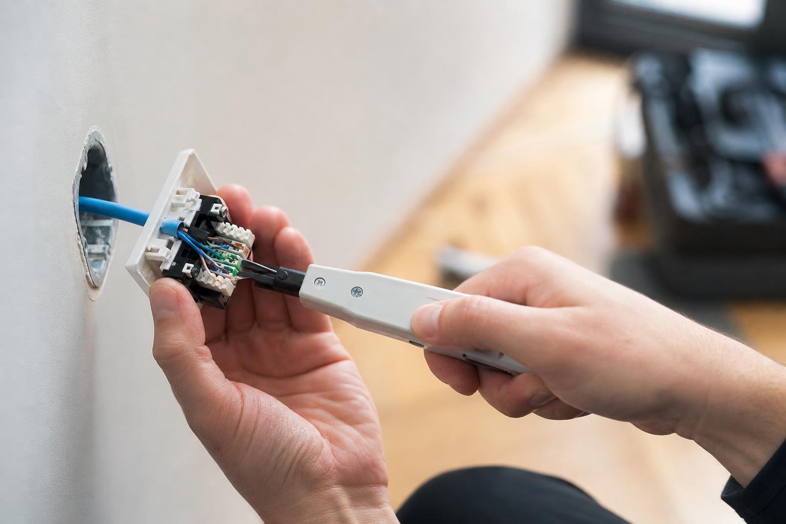 Câblage d'une prise RJ45 murale à l'aide d'un outil à impact LSA