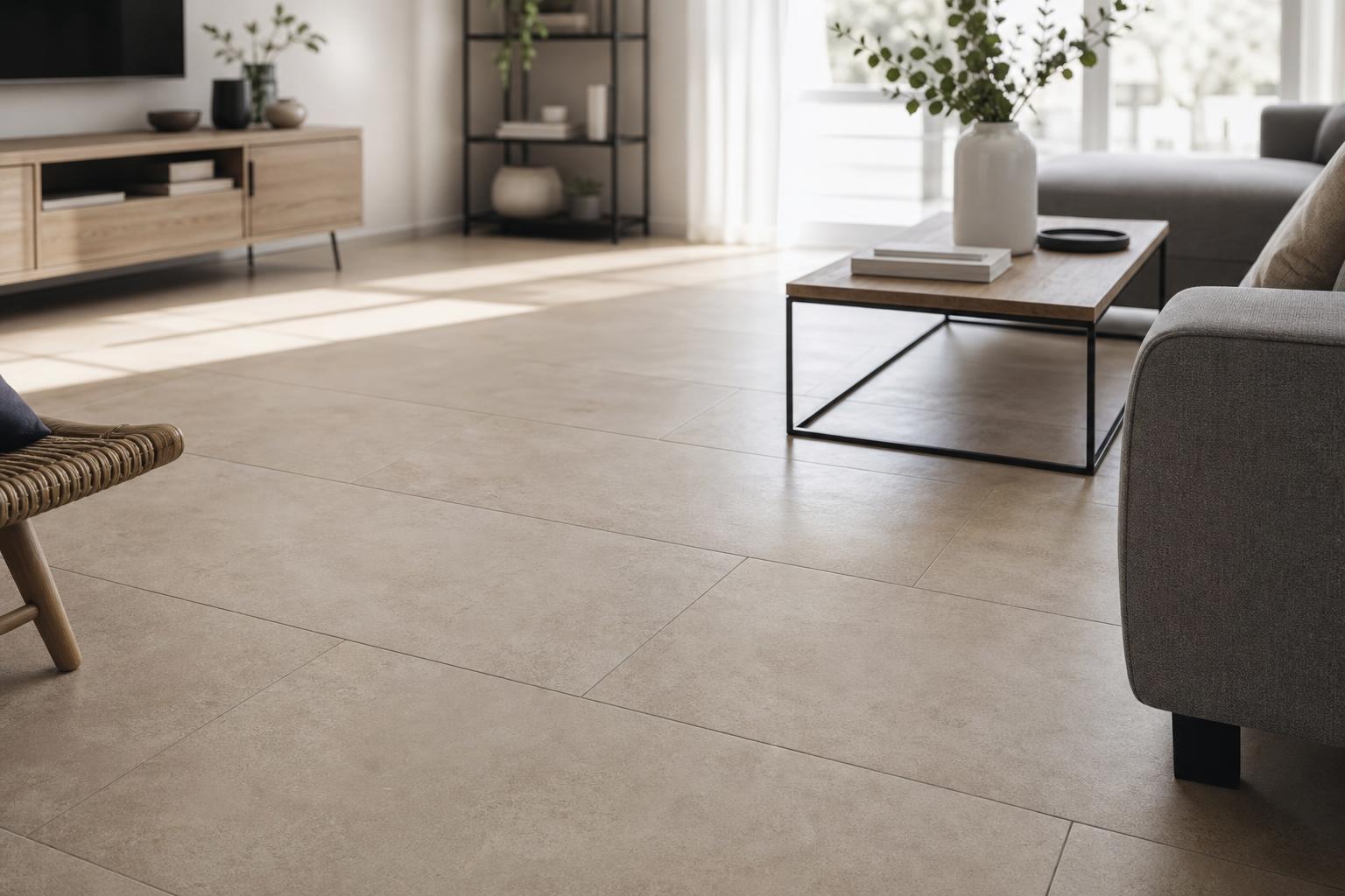 Carrelage posé en décalé montrant les joints décalés d'un rang à l'autre