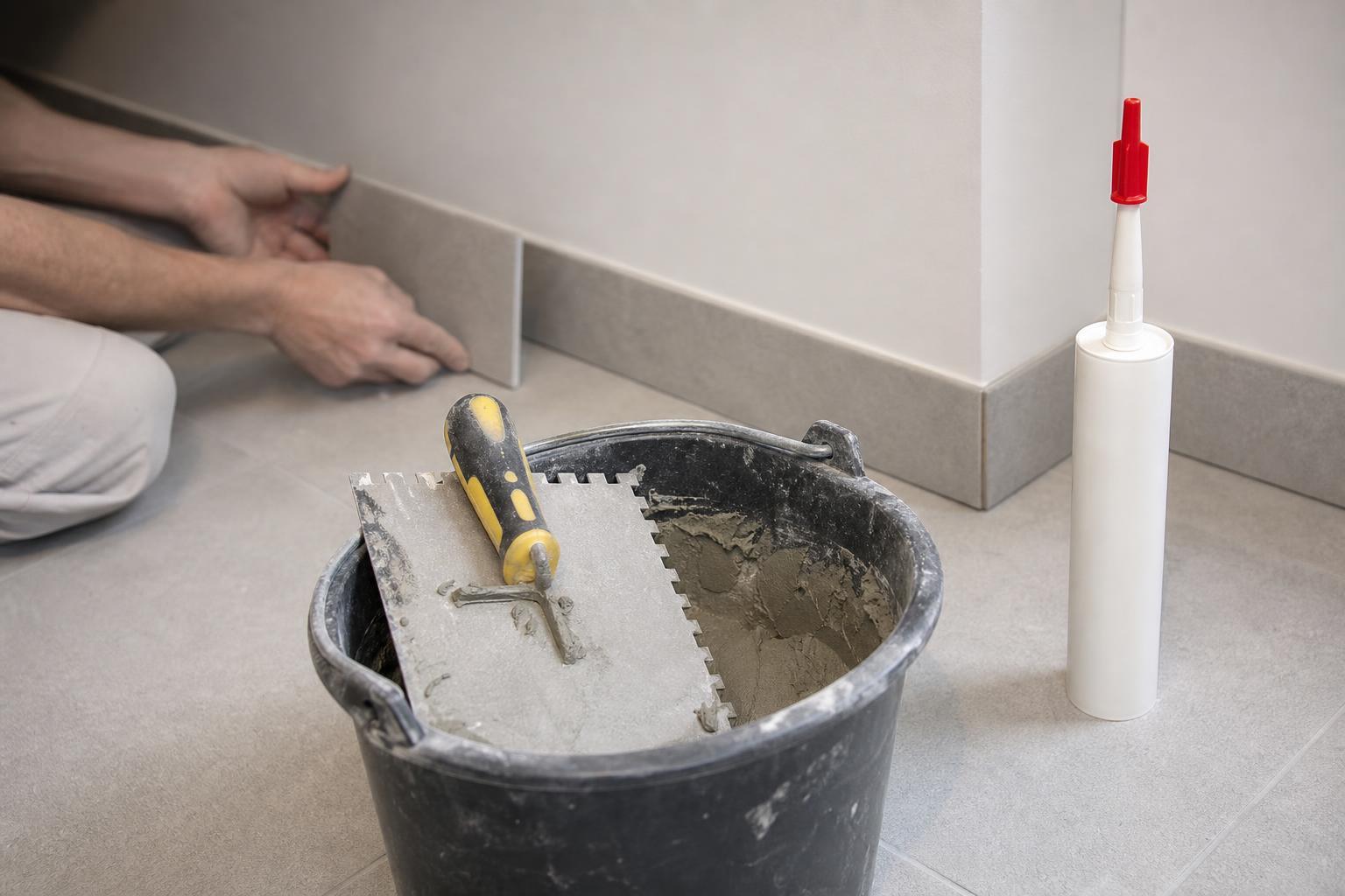 Choix de la colle pour poser des plinthes en carrelage : mortier-colle et cartouche