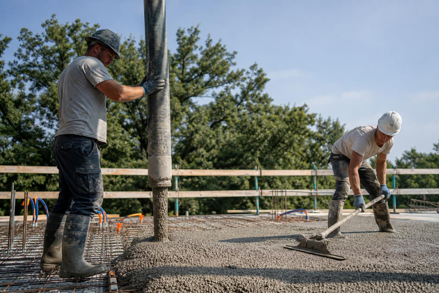 Couler et talocher une dalle alimentée par une pompe à béton