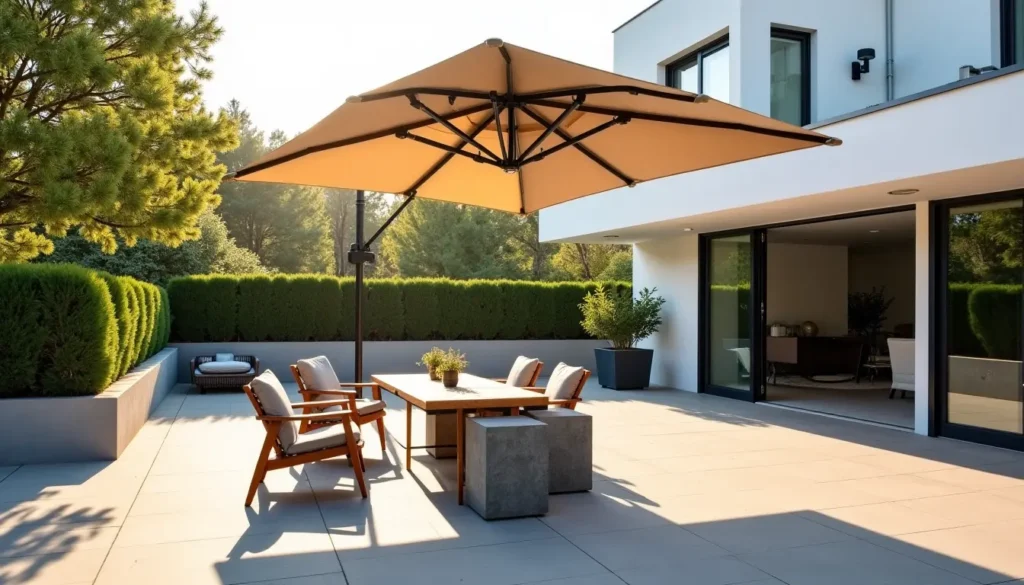 Illustration : c'est le facteur le plus déterminant. une terrasse — poids de dalle choisir pour un parasol déporté 4×3 m ?