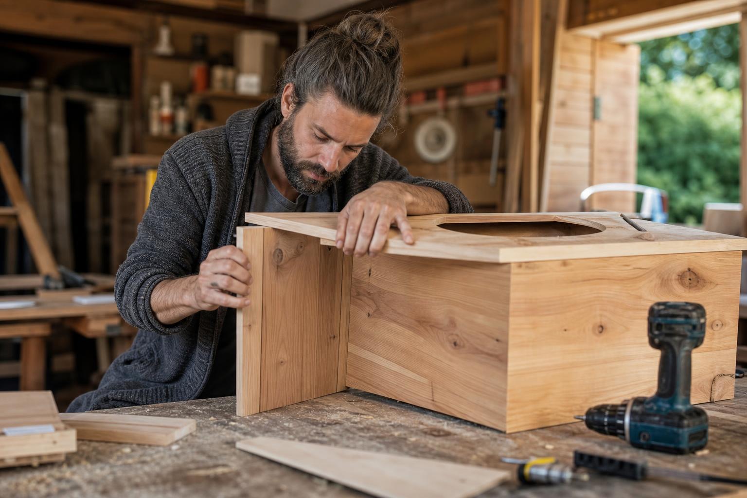 Fabrication d'un coffrage en bois pour une toilette sèche à litière