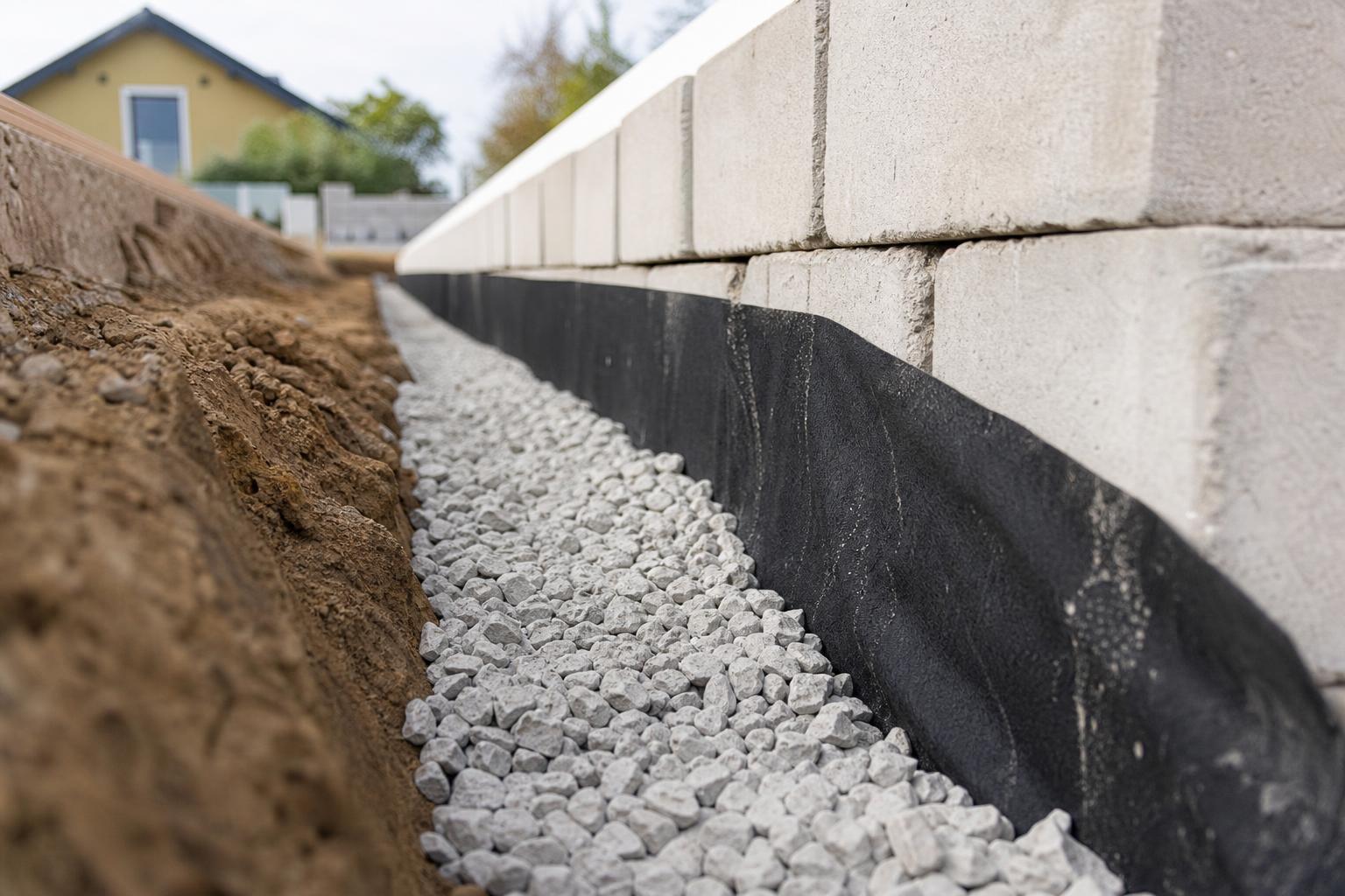 Gravier et géotextile derrière un mur de soutènement pour un drainage durable