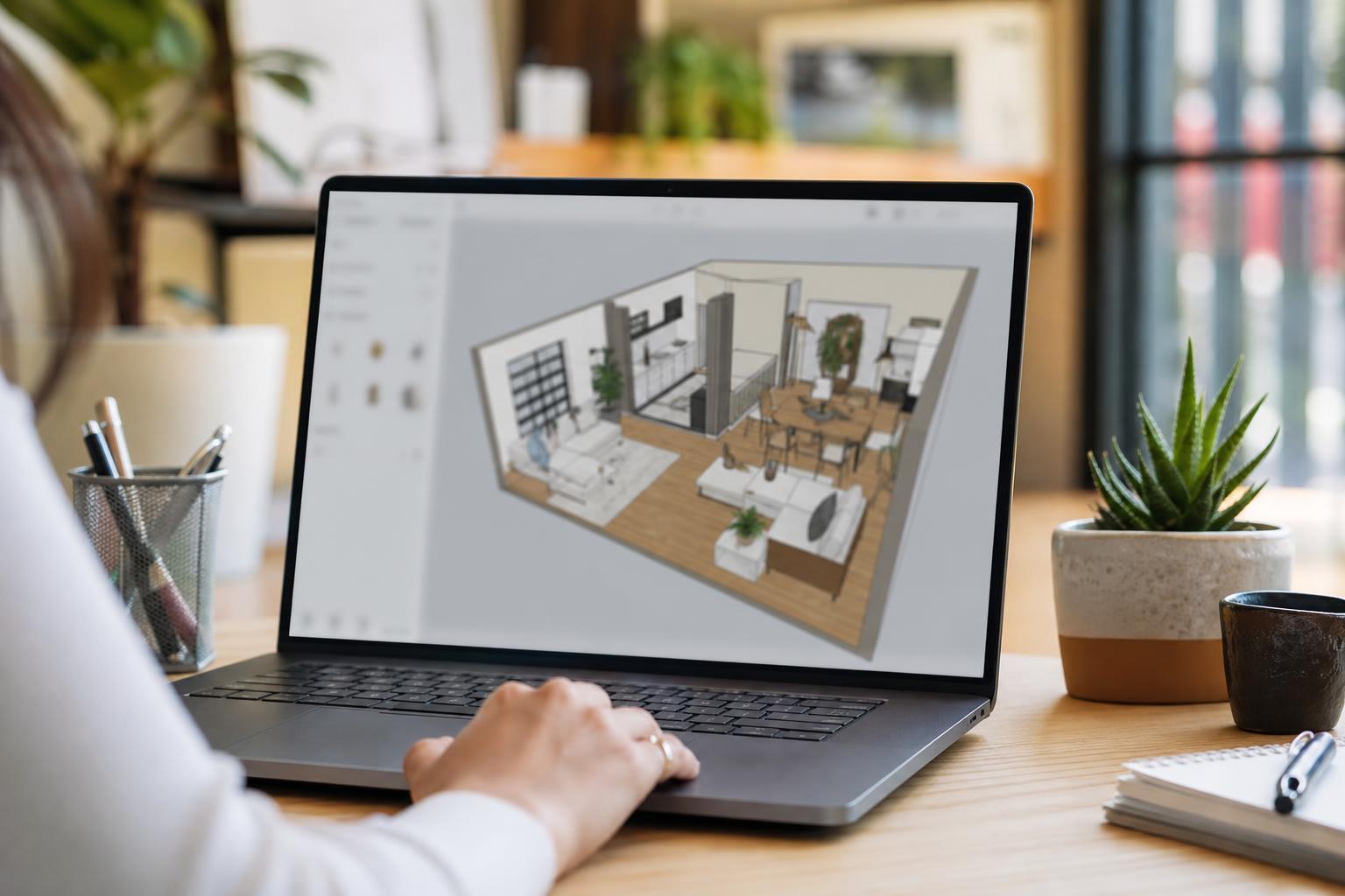 Logiciel de décoration en ligne affichant la modélisation 3D d'une pièce