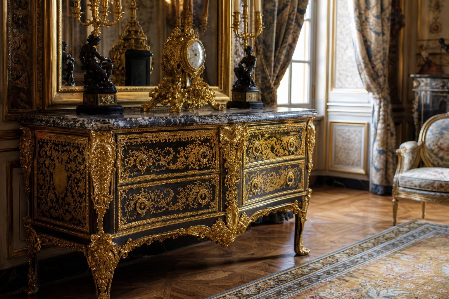 Meuble d'apparat de style Louis XIV dans un intérieur baroque