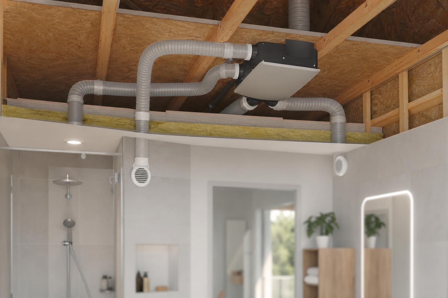 Schéma d'installation d'une VMC simple flux avec gaines et bouches