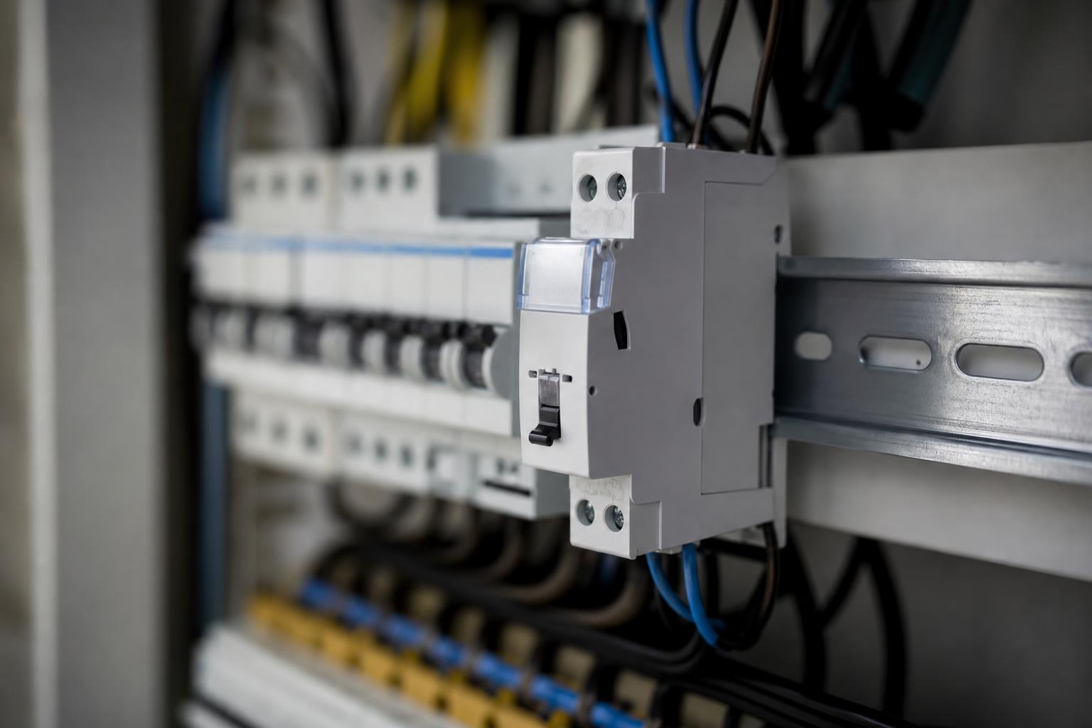 Télérupteur modulaire installé sur le rail d'un tableau électrique