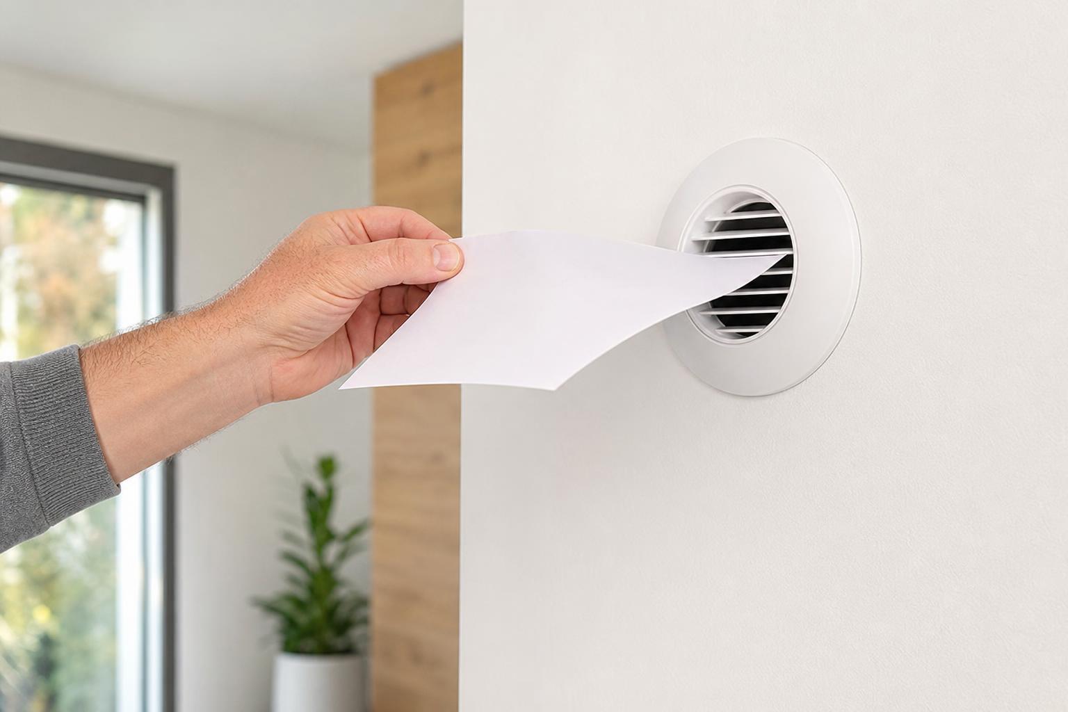 Vérifier l'aspiration d'une bouche de VMC avec une feuille de papier