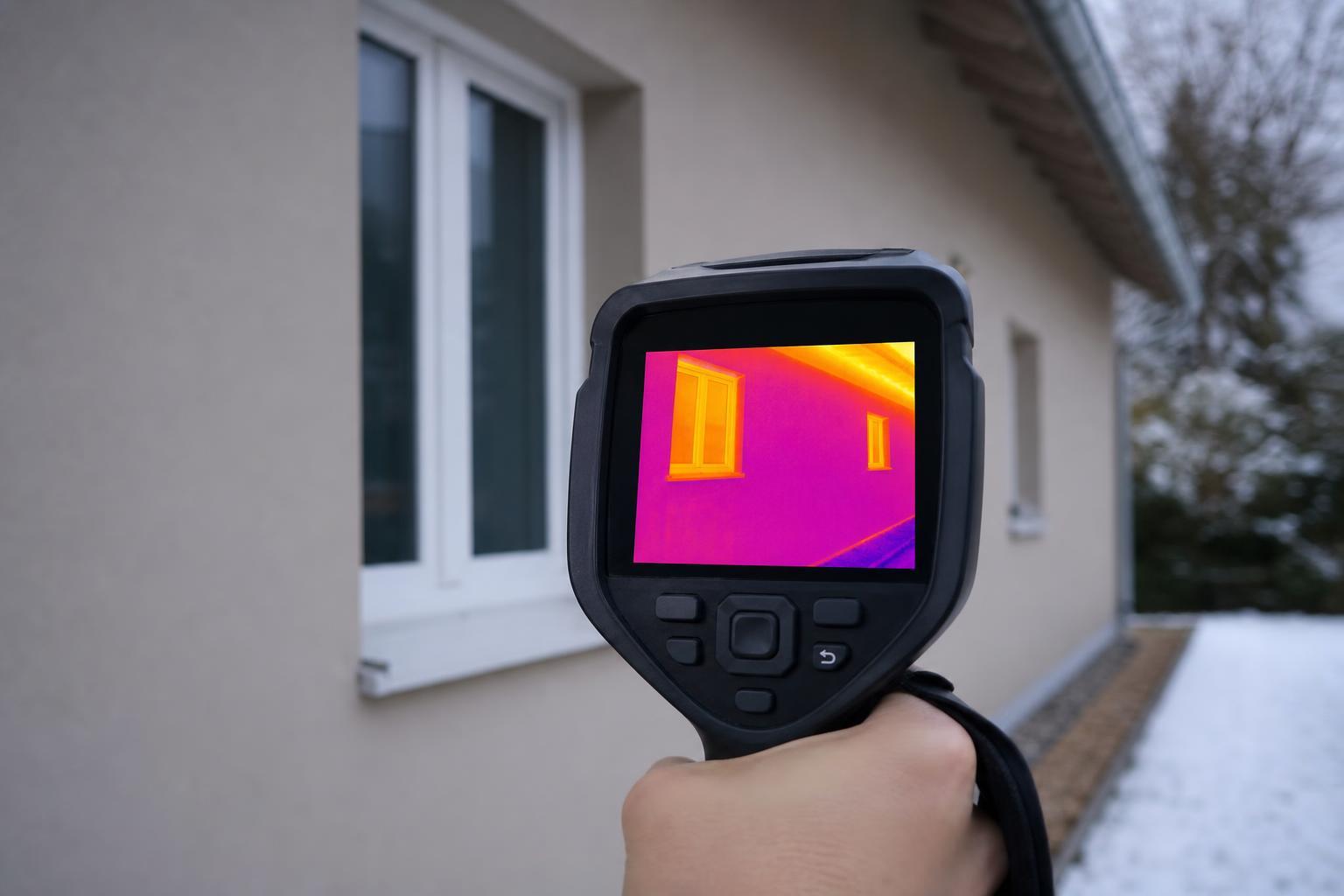 Vue thermique d'un mur de maison bien isolé en hiver